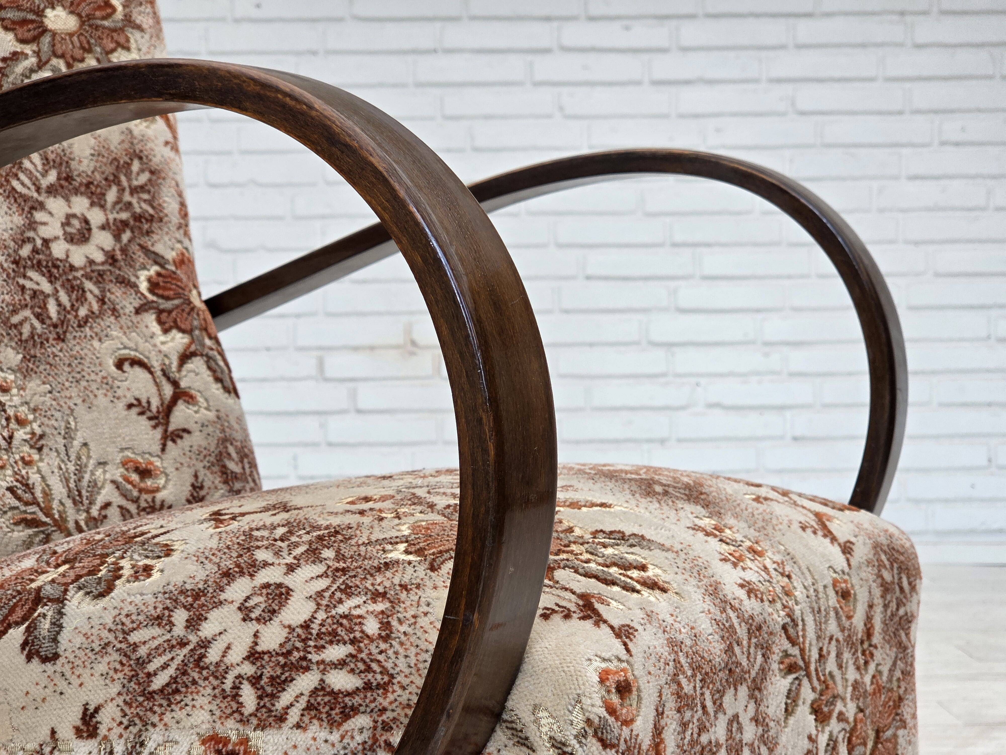 1950s, Danish artdeco armchair, furniture velour, beech wood, reupholstered