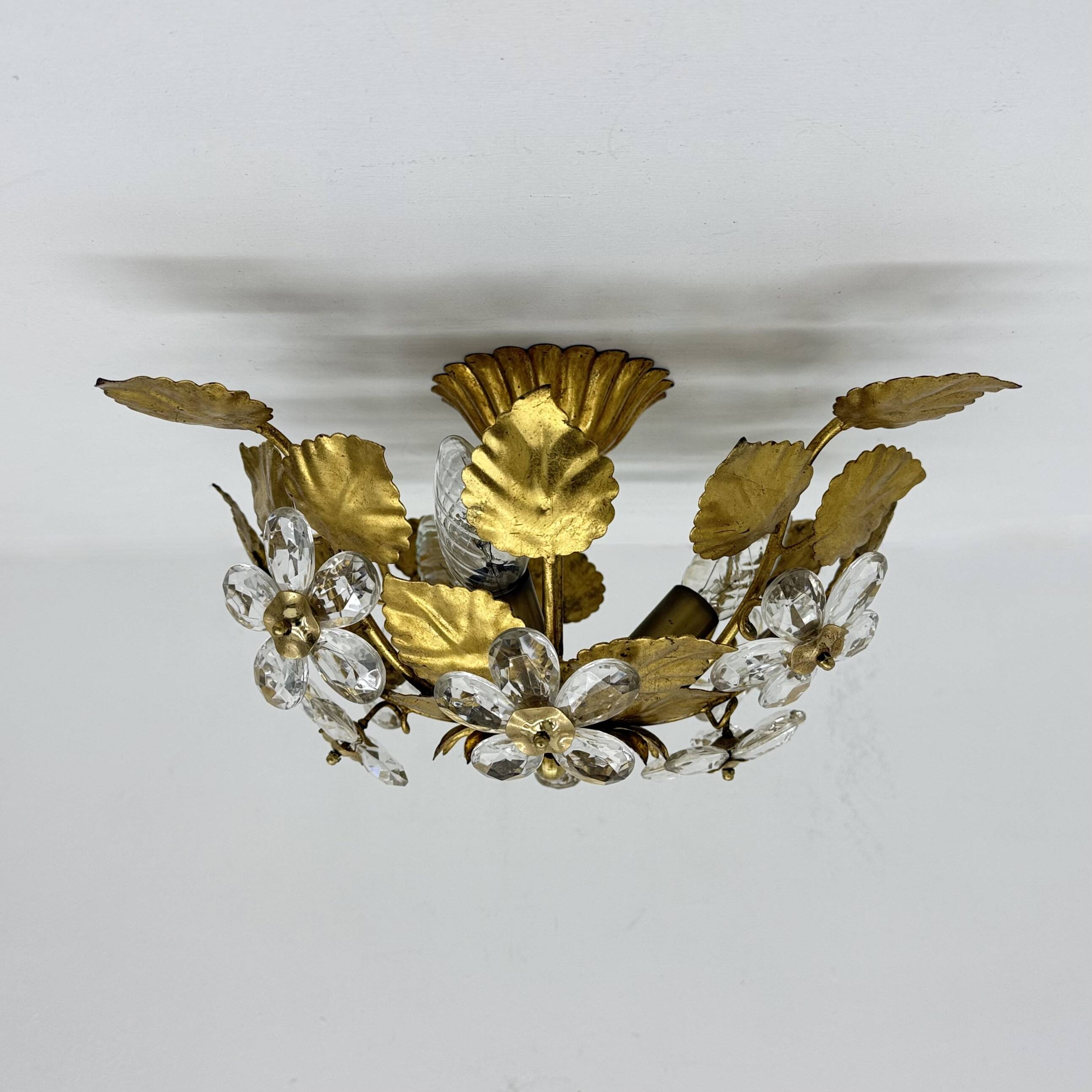 Mid-century design banci style ceiling lamp crystal flower , 1970sMid-centu