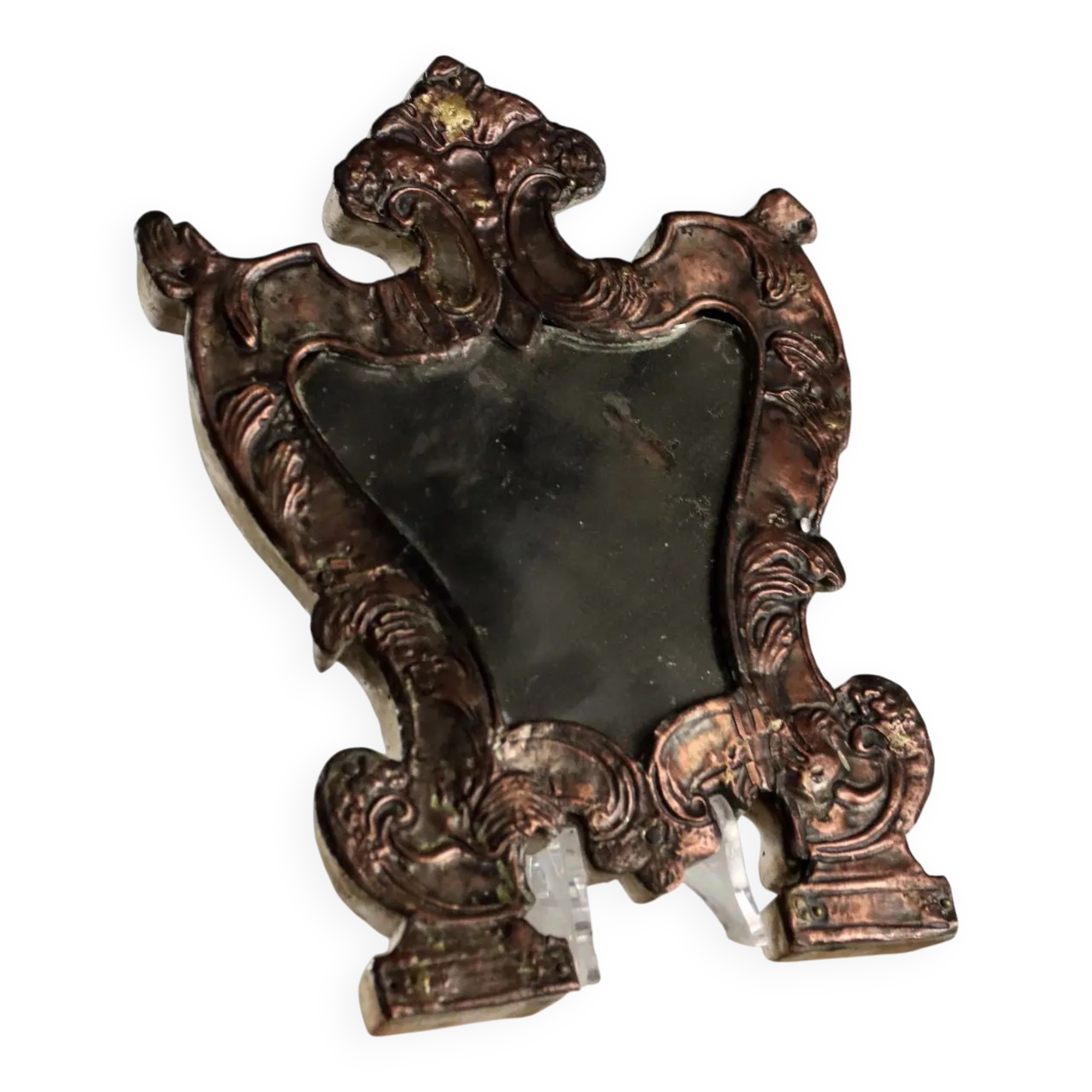 Ancient altar card with embossed tin mirror, Italy 18th-19th century