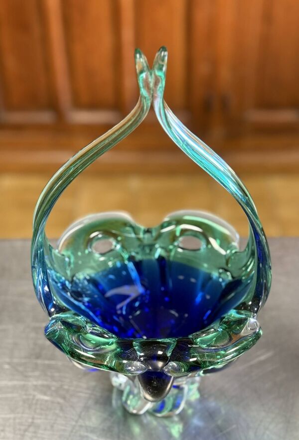 Murano : panier centre de table en verre soufflé
