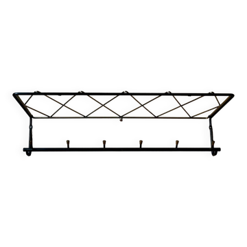 Vintage retro wall coat rack – Black metal & brass Mid-Century design