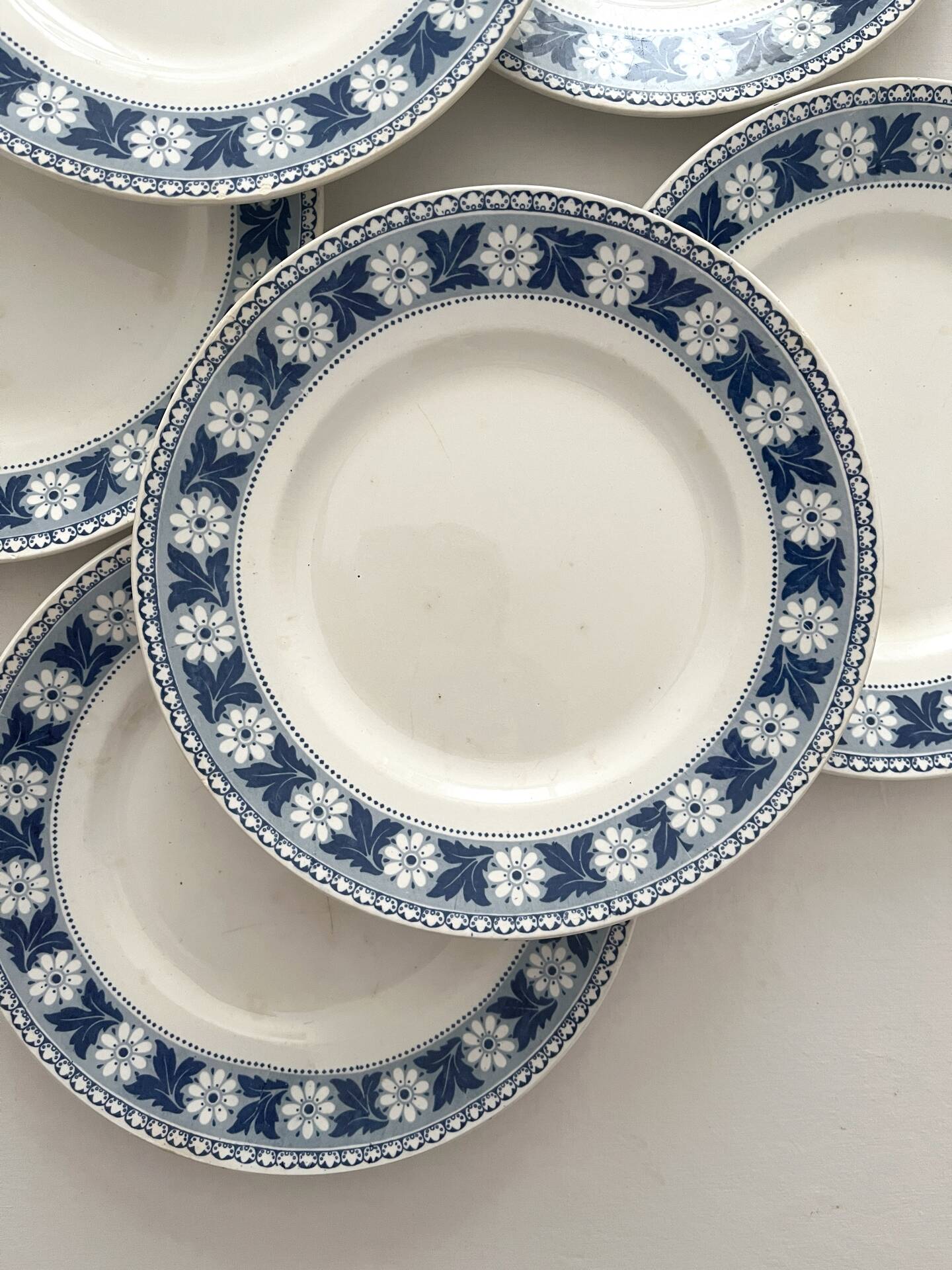 6 antique dessert plates, ironstone "Nancy" Sarreguemines