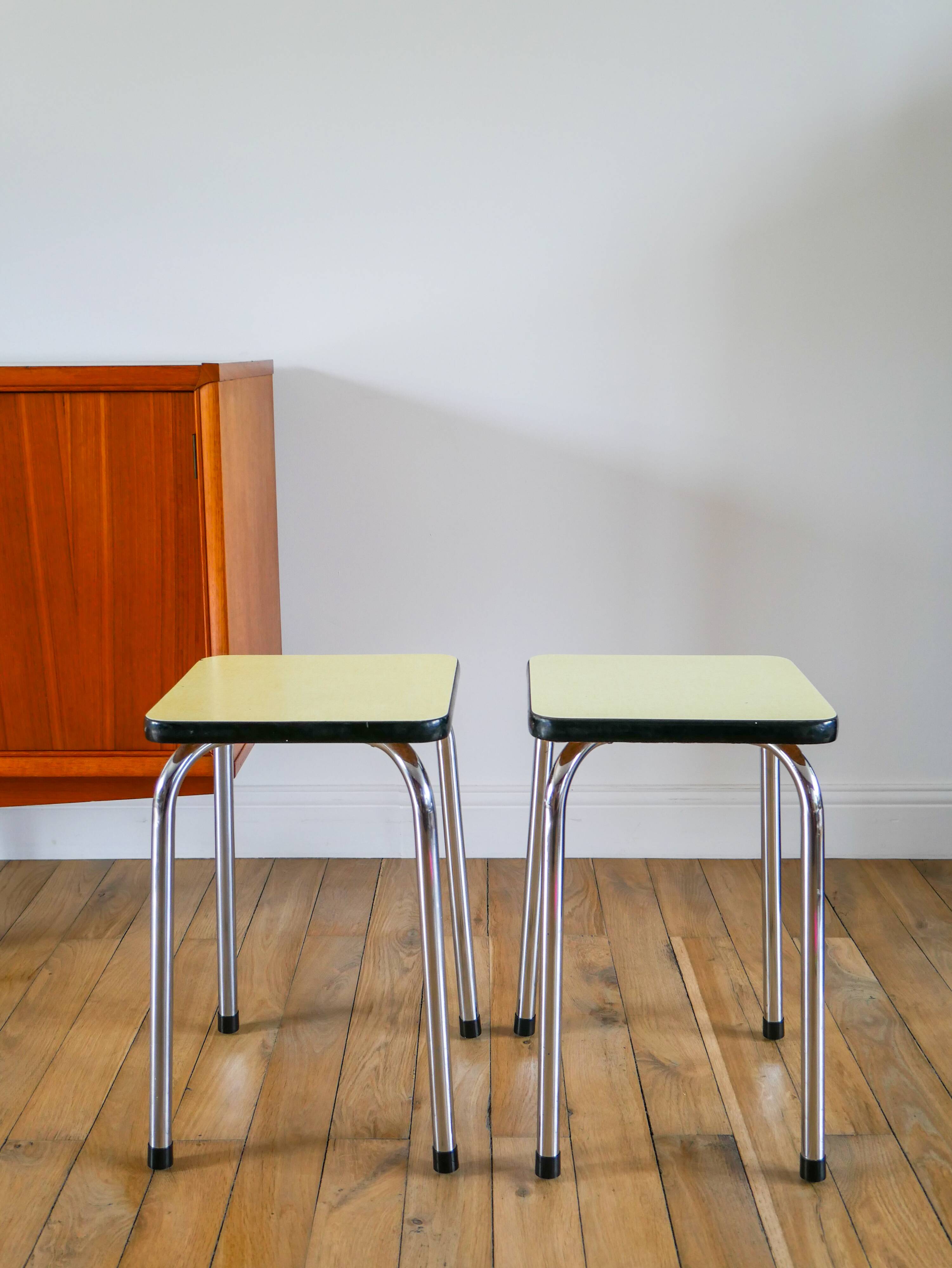 Pair of yellow formica stools, 1970