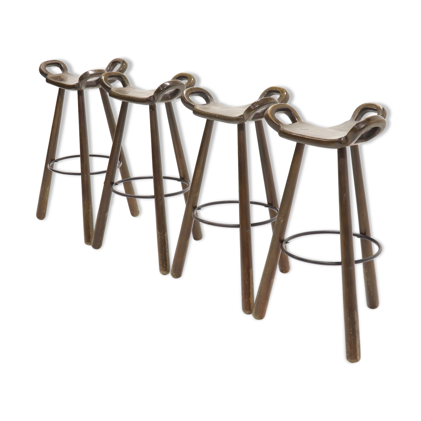 Set of 4 brutalist spanish marbella bar stools, 1950
