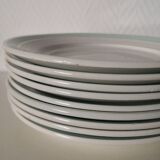 set of 9 green, white and gold Luneville plates