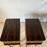 Pair of vintage bedside tables in marquetry wood – revisited Art Deco style
