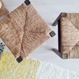 Pair of wooden and rope stools