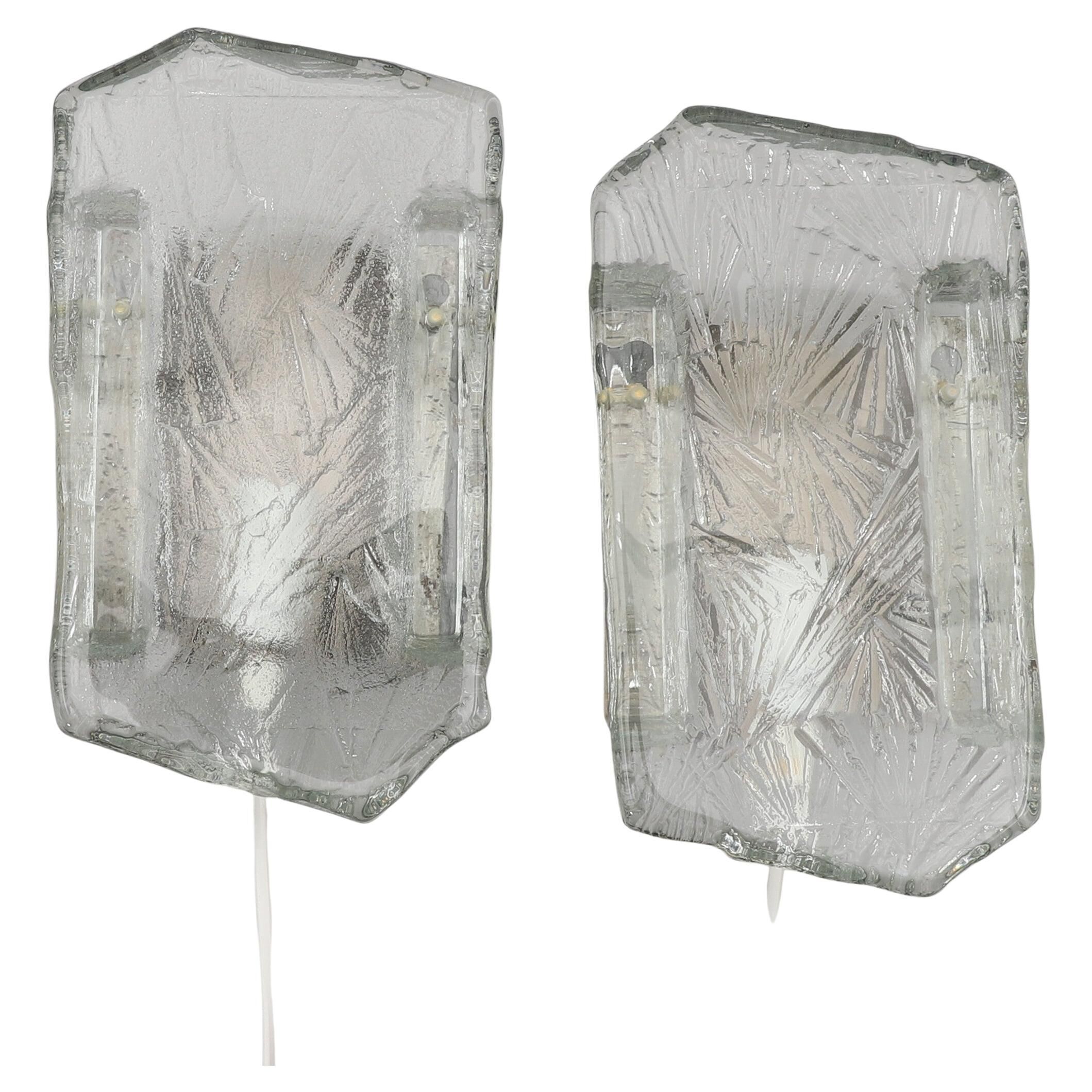 Wall lamps model "ice" marked nafa 484, nybro armaturfabrik, 1960s.