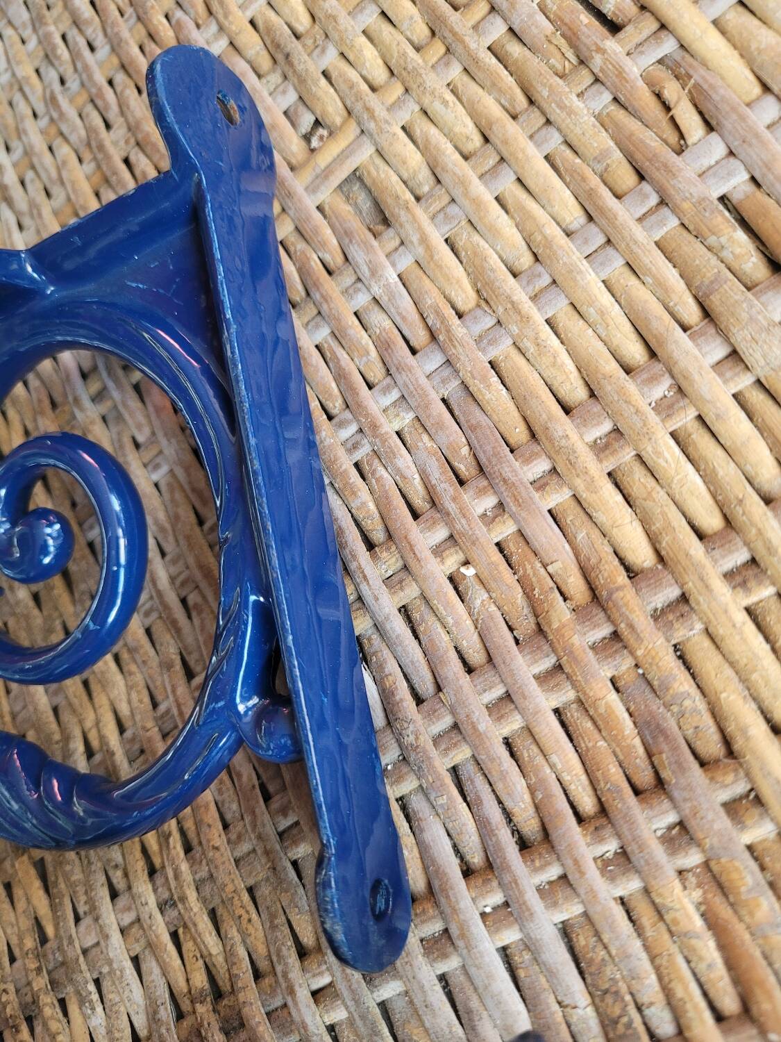 Pair of blue wrought iron shelf brackets