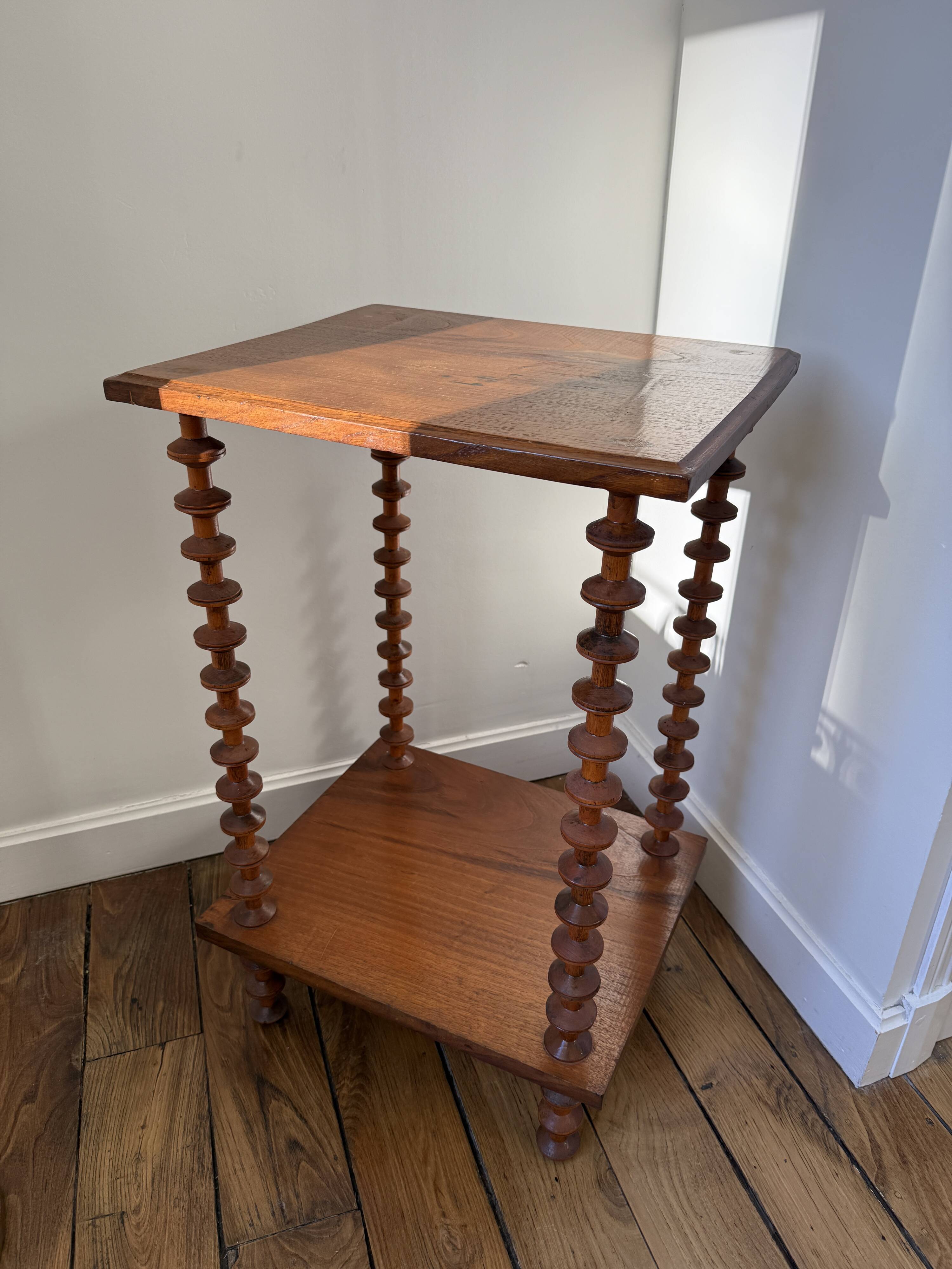 Side table / wooden pedestal Art Deco shelf spools from the 1950s