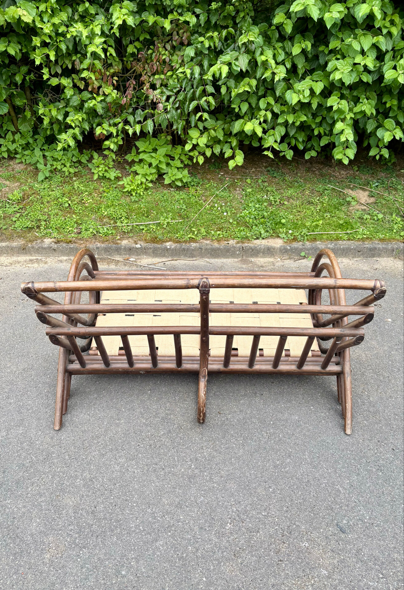 Banquette vintage en rotin - années 70