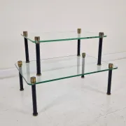 French Modernist Glass and Brass Display Tables with 'P. Andrieux', 1930's