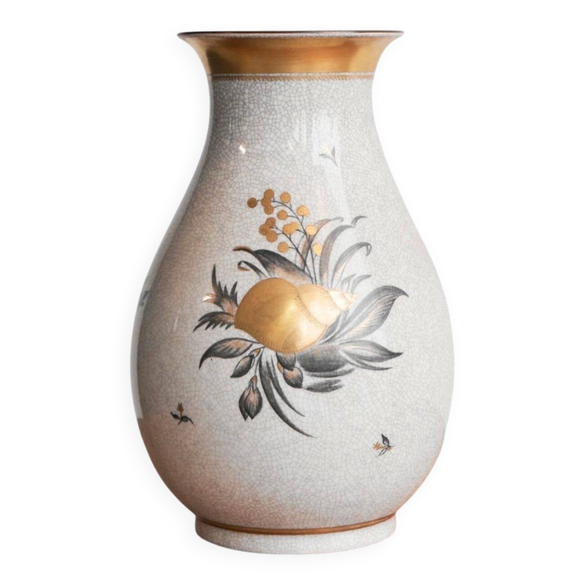 'Skaldyr' Vase Craquelé and Gold by Thorkild Olsen for Royal Copenhagen, 1930s