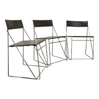 Lot de 3 chaises minimalistes X line par niels jorgen haugesen pour hybodan circa 1970