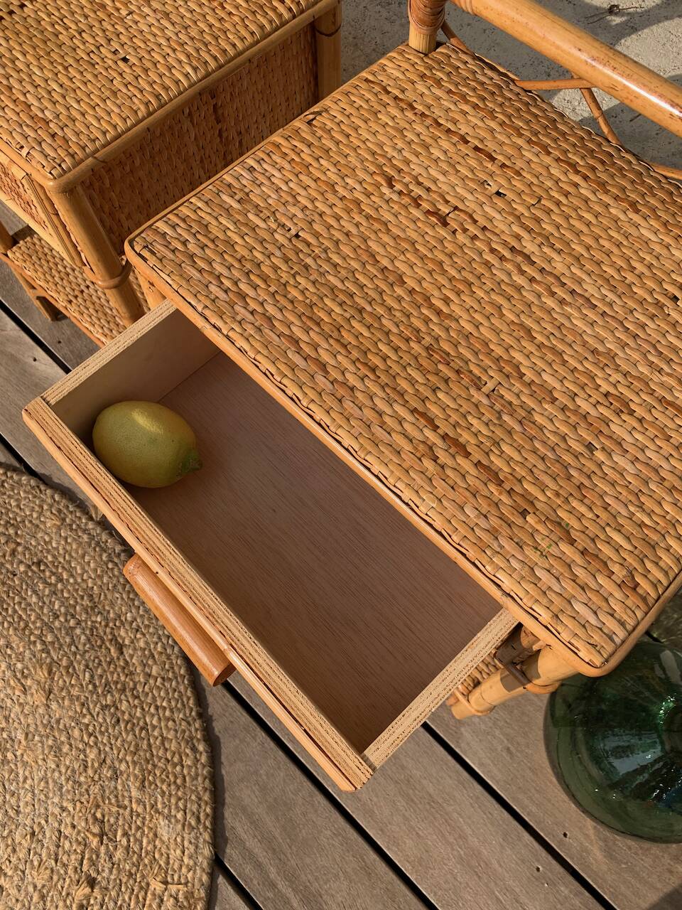 Paire de chevets rotin vintage