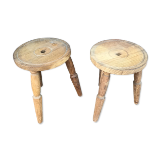 Pair of rustic wooden stools 1950