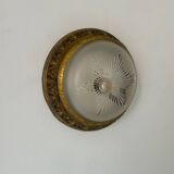 Vintage brass and sandblasted glass wall lamp, France 1940