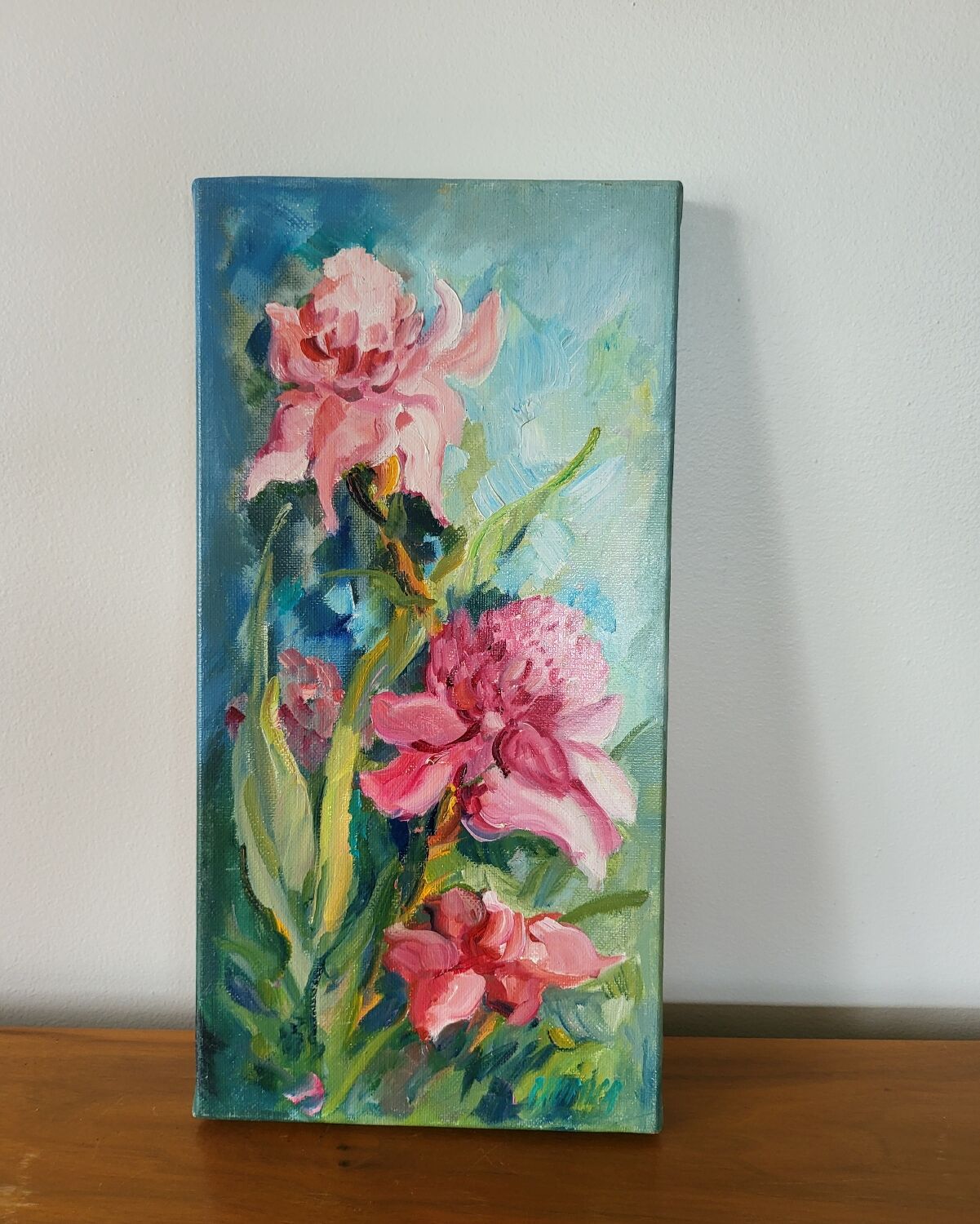 Liliane PAUMIER Tableau Huile sur Toile Nature morte Fleurs roses