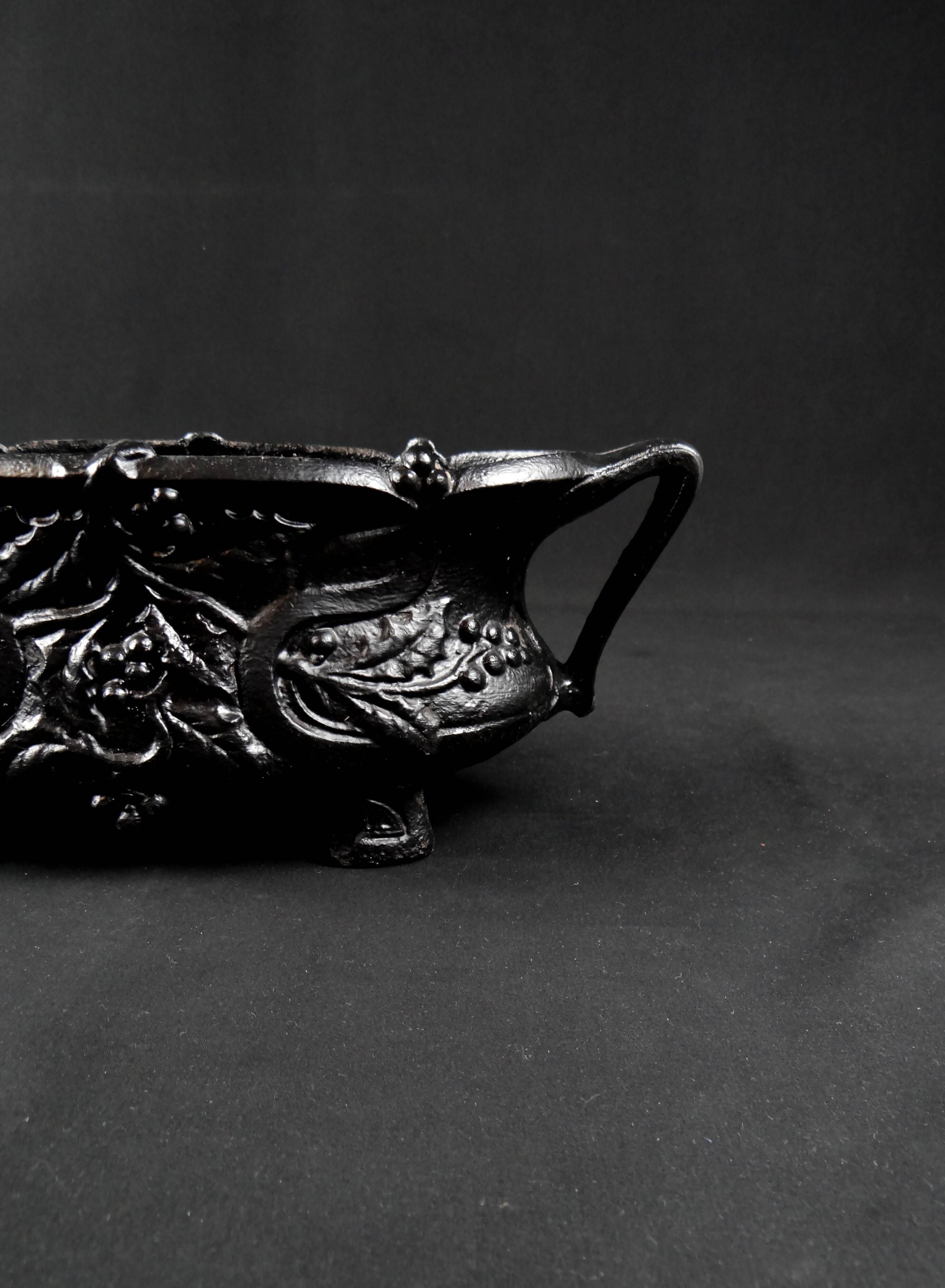 Antique black cast iron planter from the Art Nouveau period, late 19th century