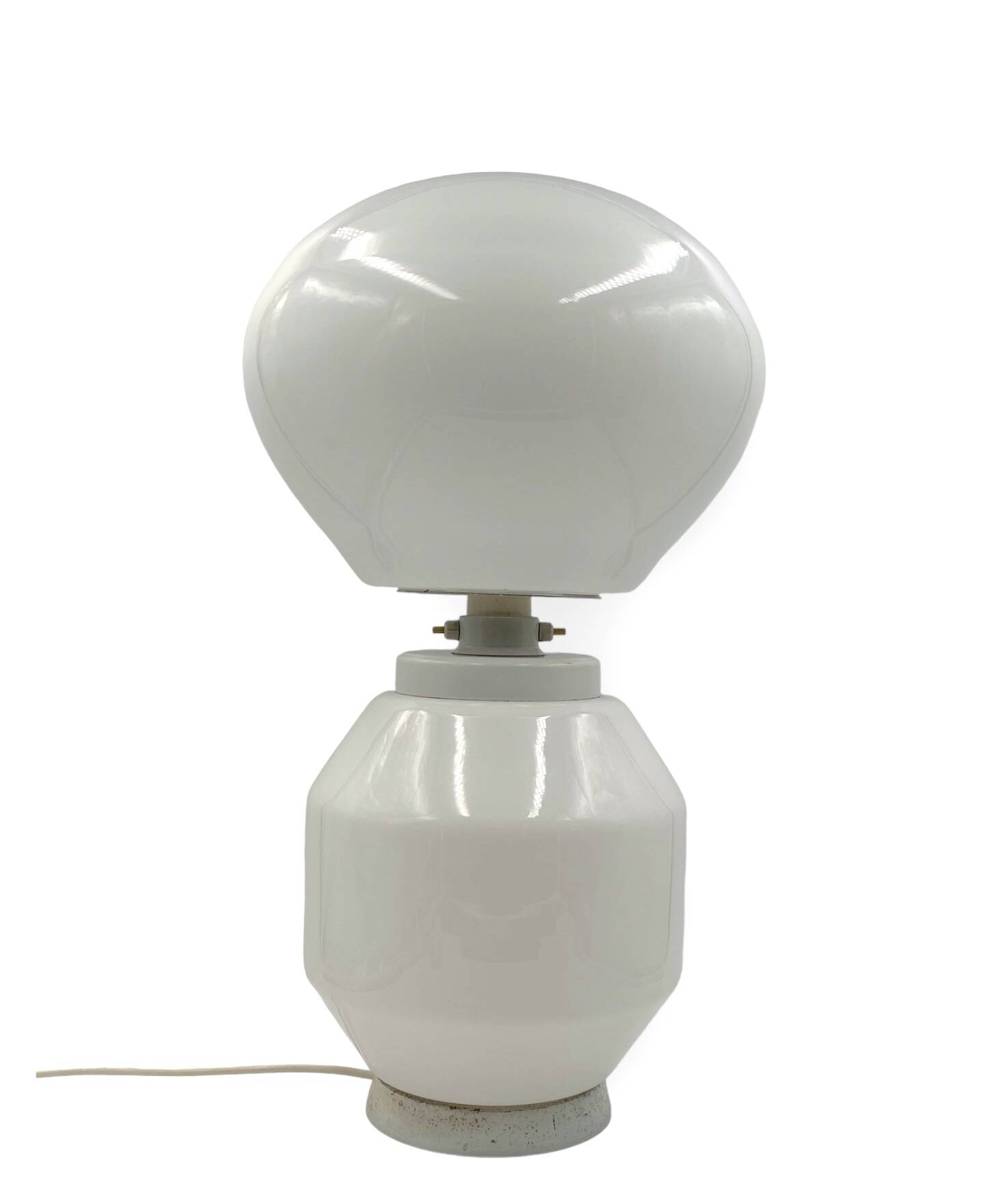 Space Age white glass table lamp, Faver Italy 1970s