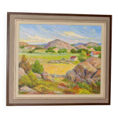 Huile sur toile suédoise originale du milieu du siècle « Paysage » - Vintage et encadrée