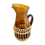 Amber glass and wicker carafe