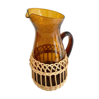 Carafe verre ambré et osier