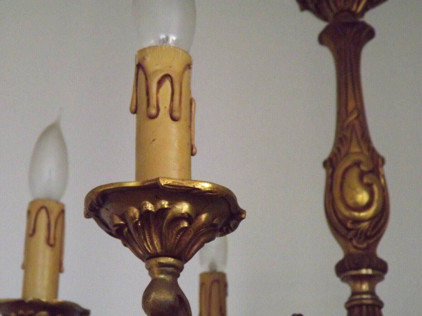French Vintage Traditional Bronze 6 Light Chandelier Acanthus Leaf Detail 4565