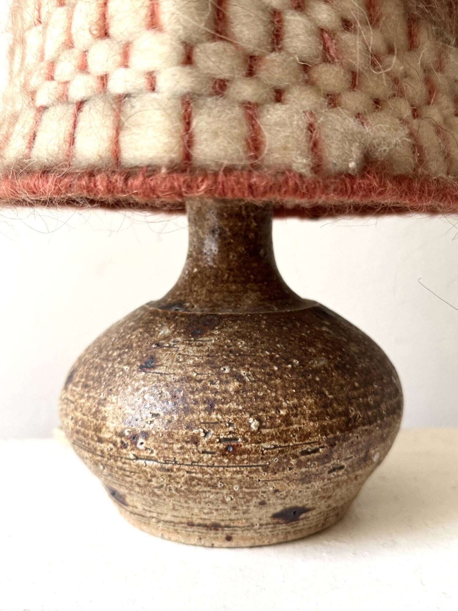Ceramic lamp, chamotte stoneware and wool by Alain Blanchard, France 1970