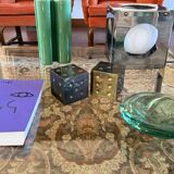 Pair of brass dice-shaped paperweights / bookends, Italy 1970s