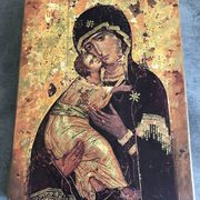 Religious ICON of the Virgin Vladimir Holy Theotokos on wooden support