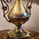 Antique bronze lamp and Tiffany-style stained glass shade. 46x32