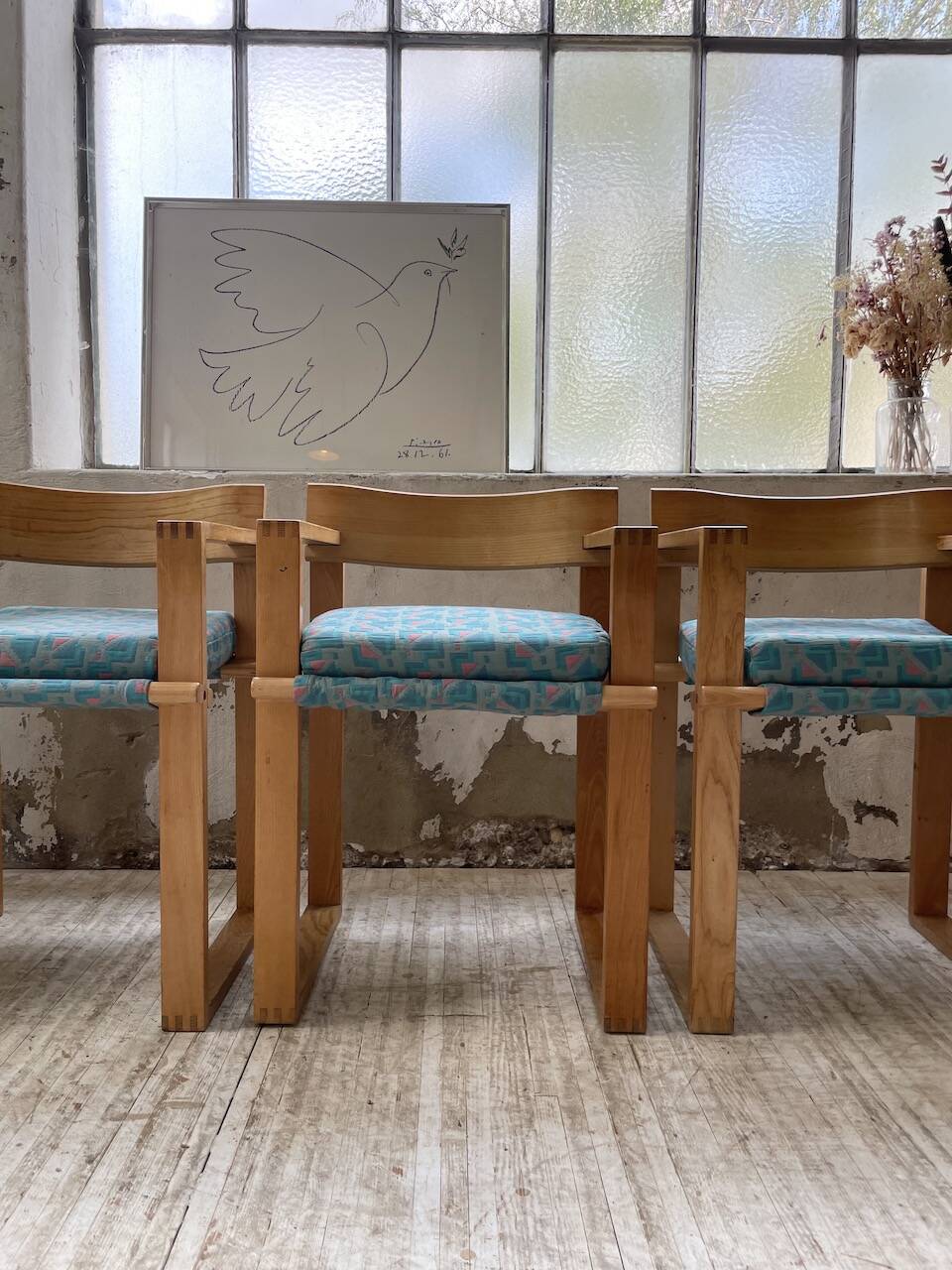 Set of 6 oak chairs with armrests Ate Van Apeldoorn