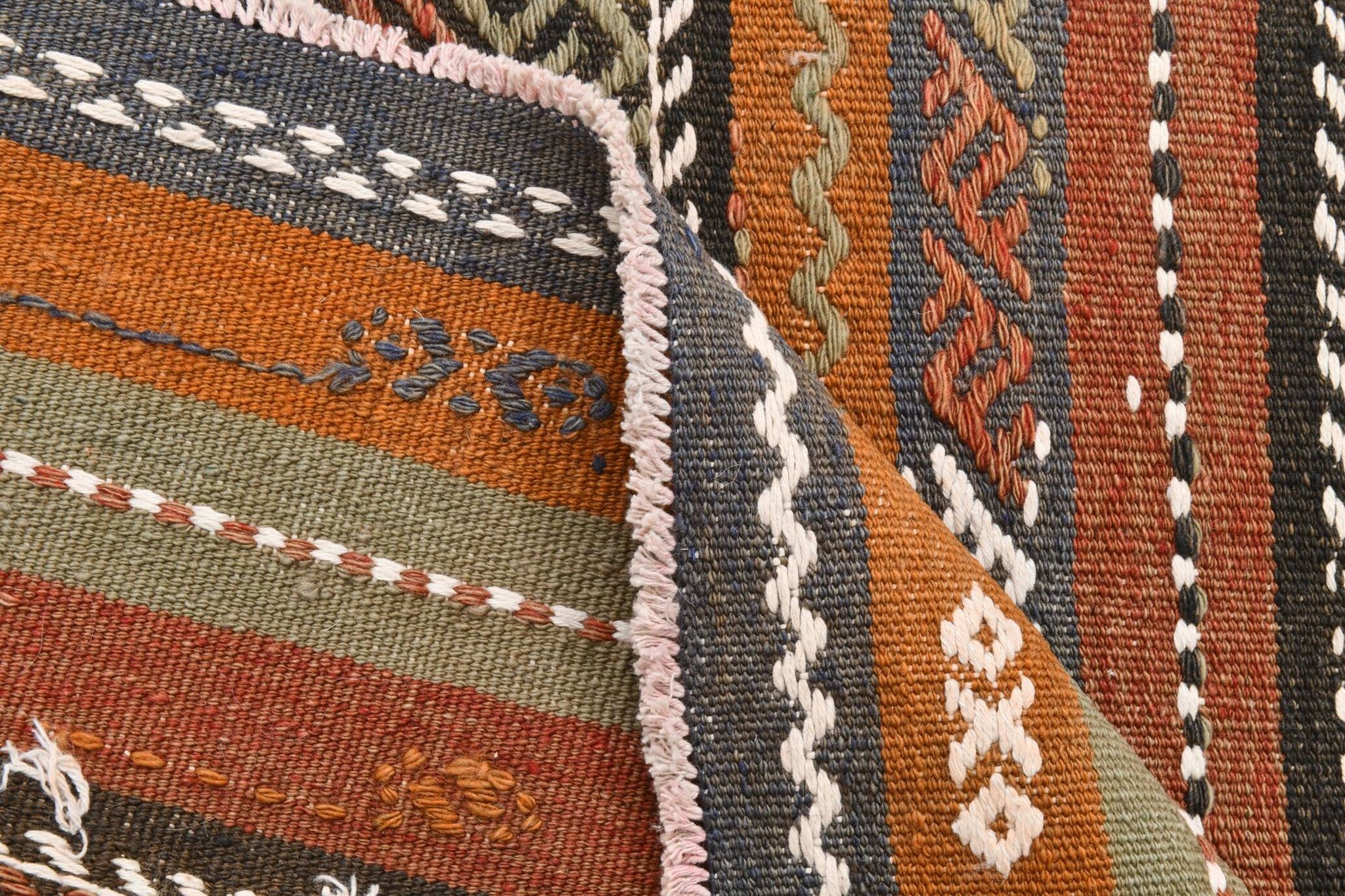 Tapis Kilim persan rouge et vert 3x9, 81x279 cm
