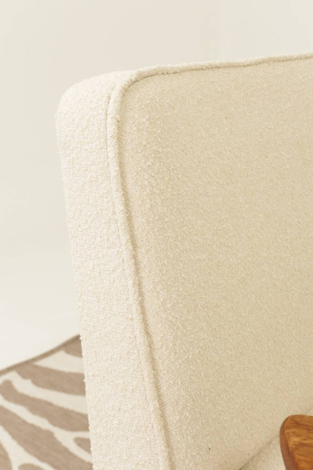 Scandinavian beige boucle armchair modern design rustic oak