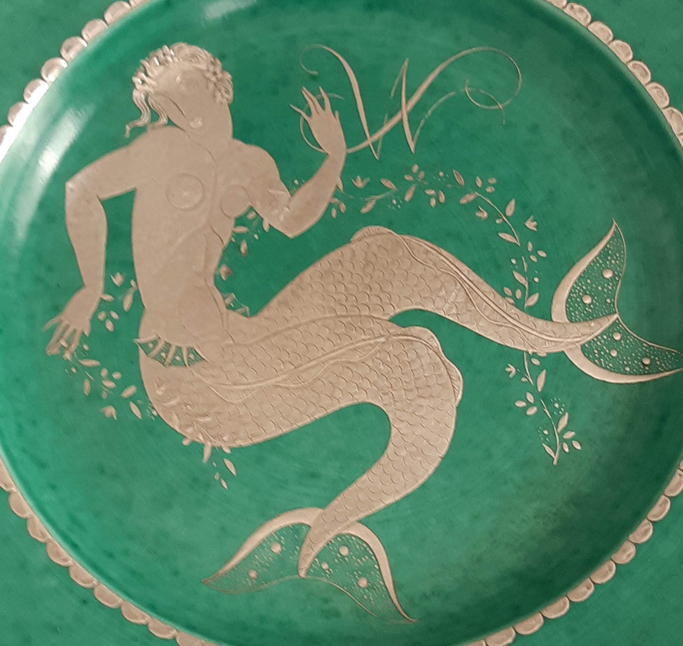 Plate by wilhelm kage "argenta" gustavsberg sweden 1944. signed and dated.