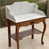 Louis XV dressing table in solid oak and white marble