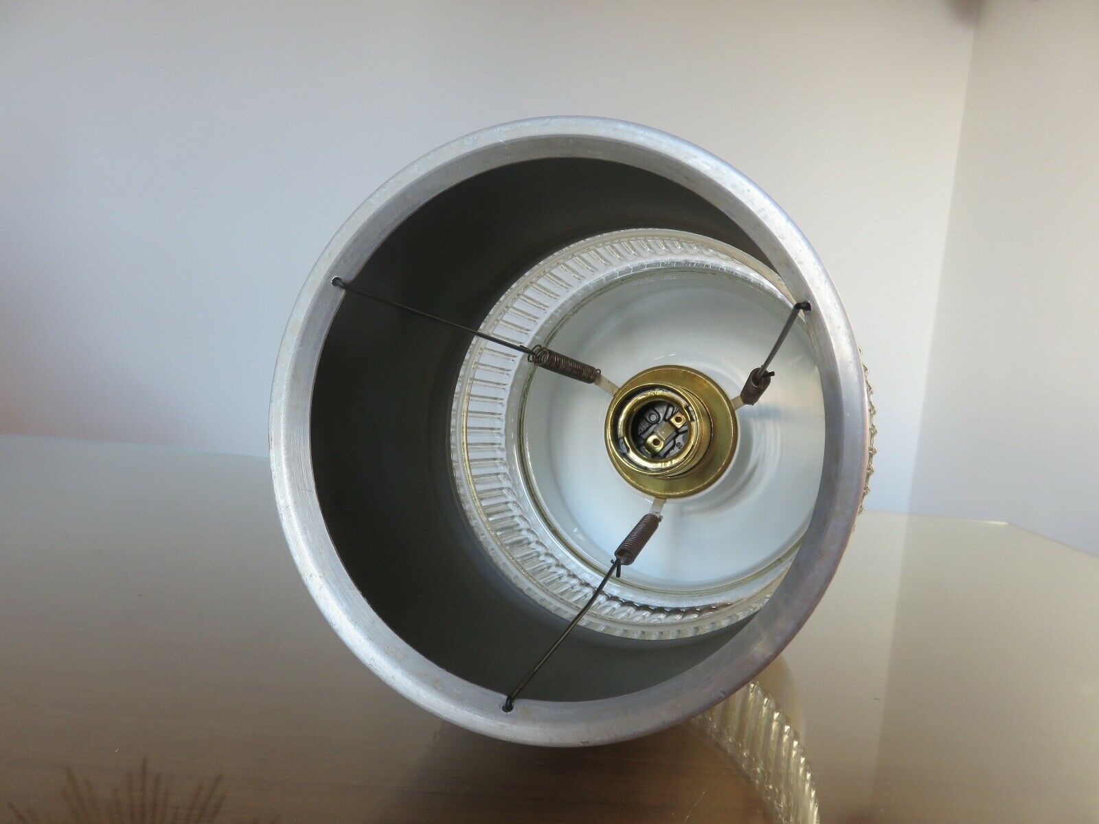 Scandinavian hanging lamp in glass and brushed aluminum 60s 70s