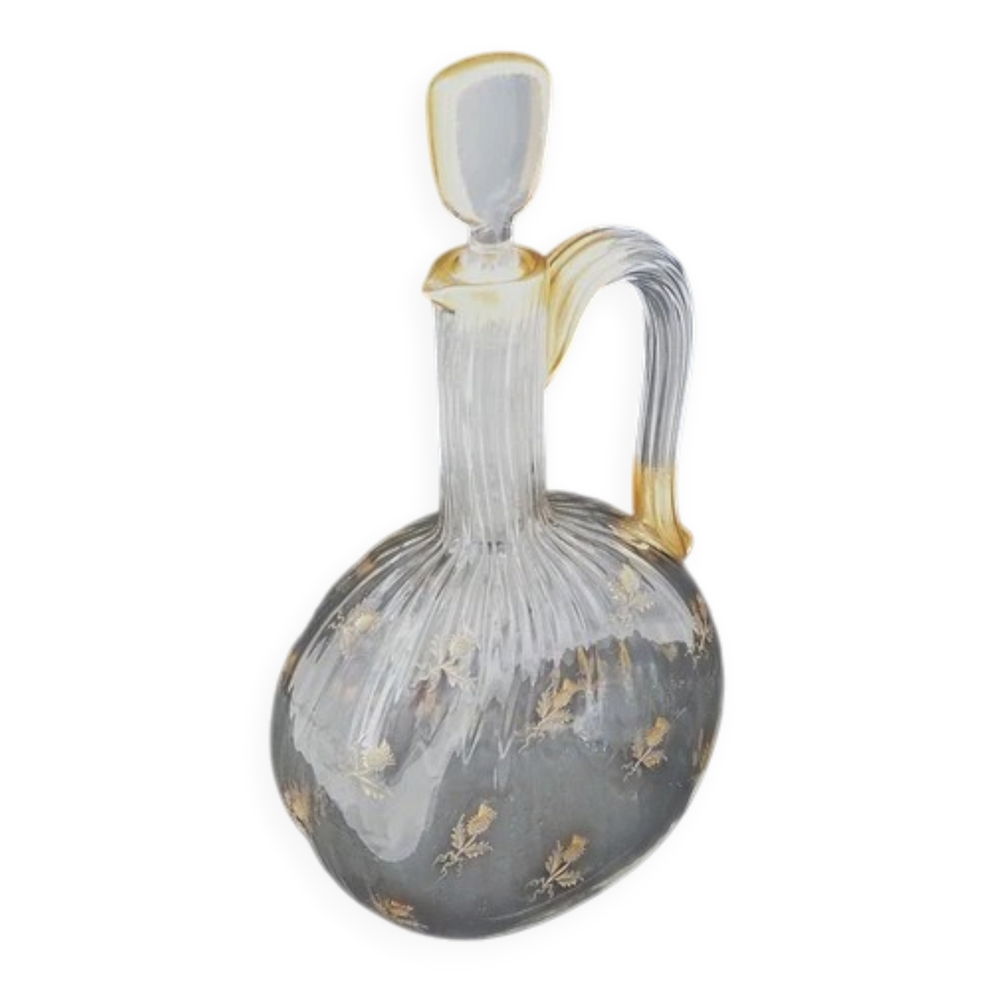 Daum Nancy, thistle carafe, engraved, gilded, crystal, very good condition.