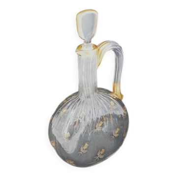 Daum Nancy, thistle carafe, engraved, gilded, crystal, very good condition.