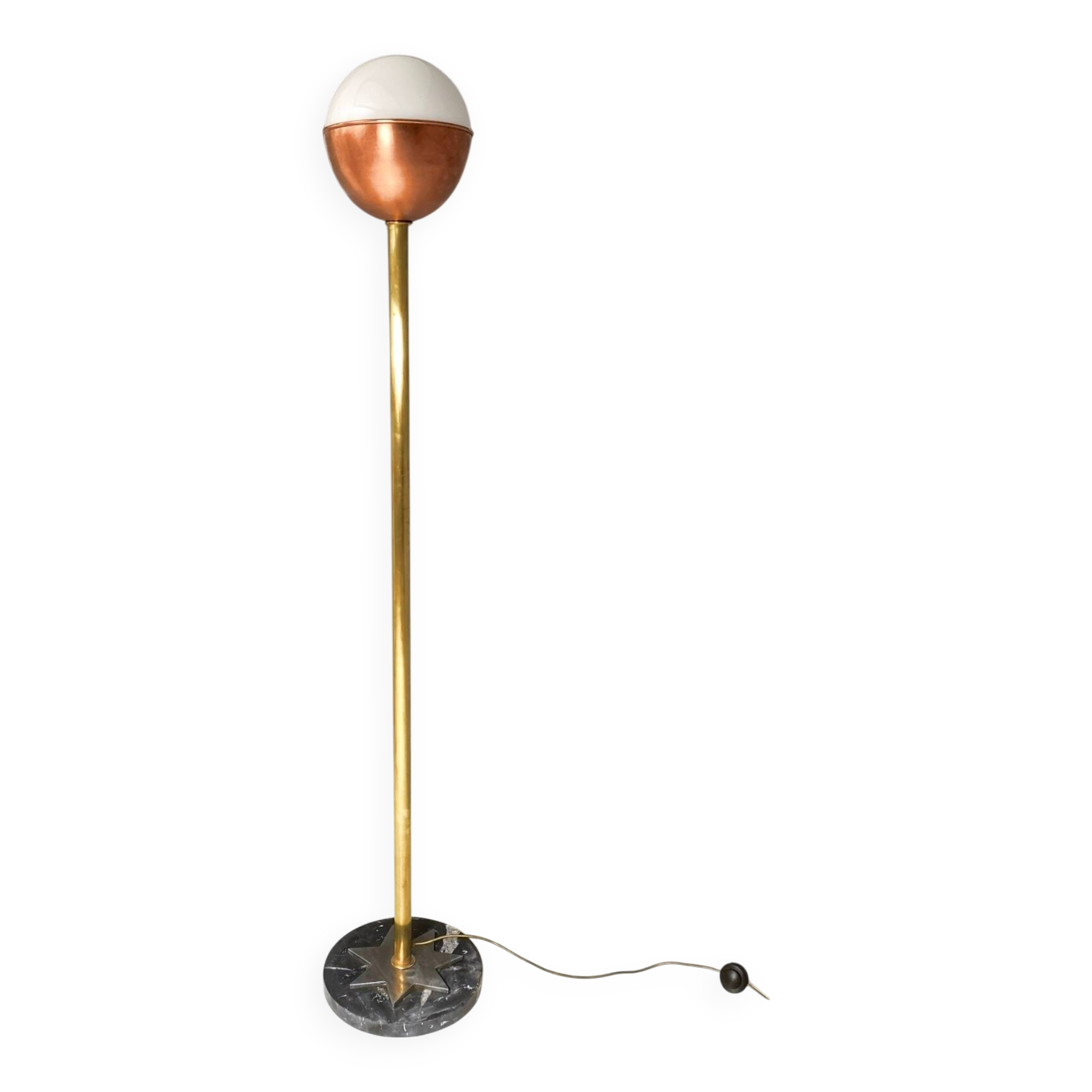 Brass, Copper and Black Marble Floor Lamp "Lampione" by Carmelo La Gaipa
