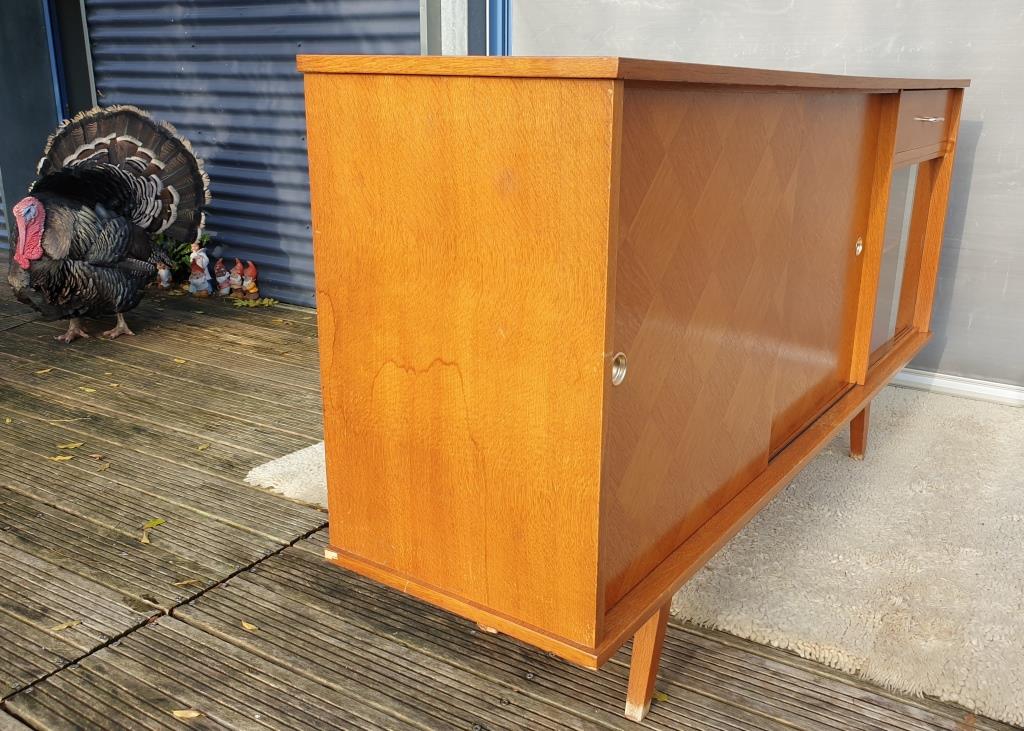 Sideboard 1960 diamond marquetry and showcase 180x45