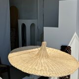 Large suspension, rattan luminaire in hat shape D:80cm