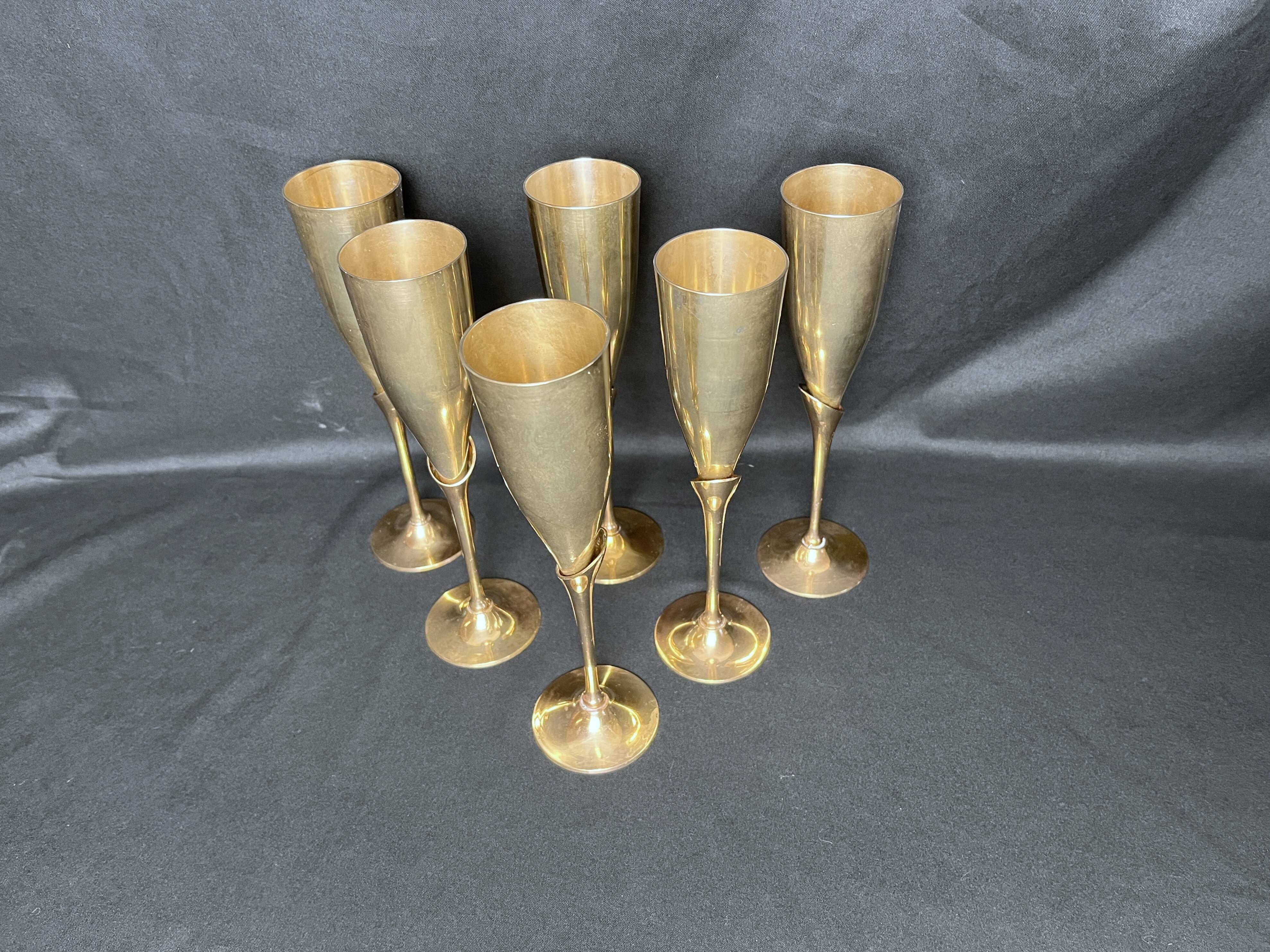 Vintage 6 silver-plated champagne flutes, 20th century