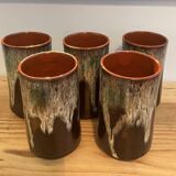 Set of 5 high enamelled sandstone cups