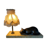 Lampe ancienne veilleuse chat en bronze abat jour pagode socle en marbre