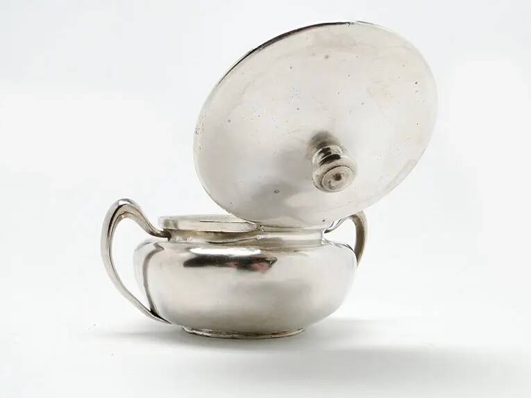 Art Nouveau sugar bowl, silver-plated brass, Norblin, Poland, 1920s