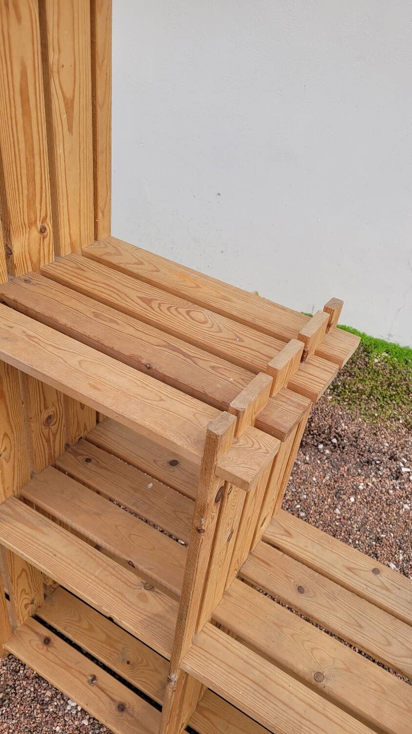 Pair of vintage pine "staircase" bookcase shelves - 1970s