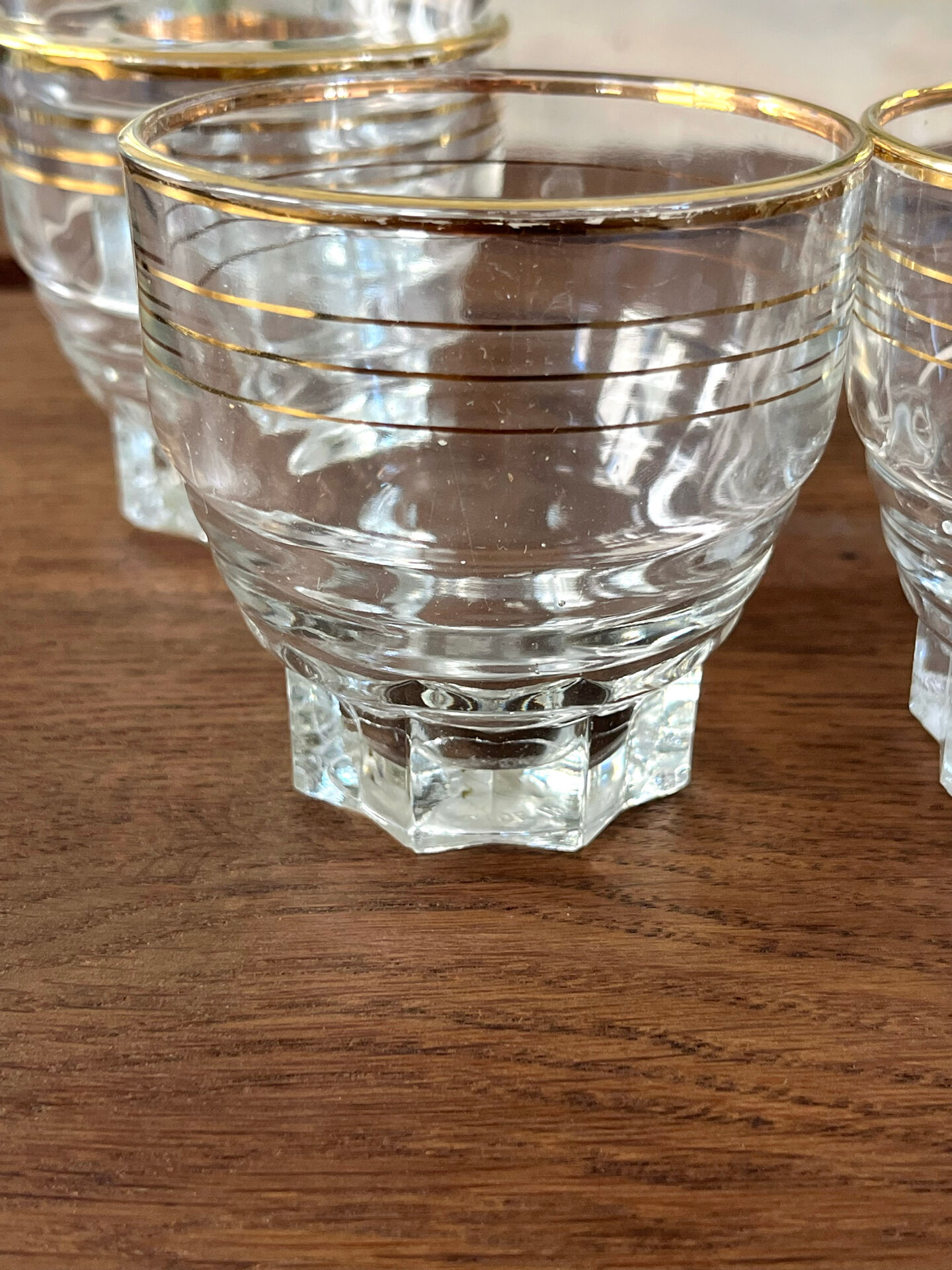 Verres en verre vintage avec bord doré, ensemble de 6