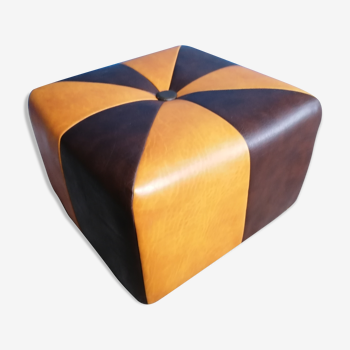 Pouf imitation vintage patchwork leather